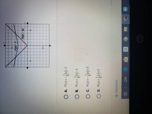 HELP PLEASE FOR A PEX the graph of F(x) shown below resembles the graph of G(x) =|x| but it has bee