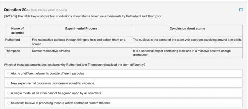 The table below shows two conclusions about atoms based on experiments by Rutherford and Thompson.