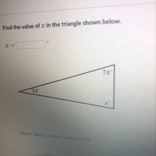 Find the value of x the triangle shown below