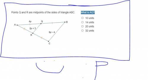 Points Q and R are midpoints of the sides of triangle ABC.