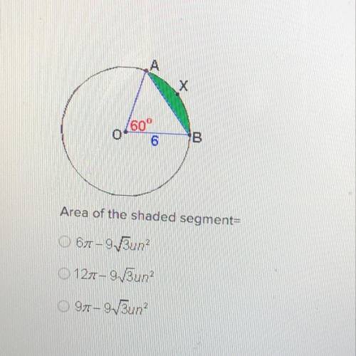 HELP ASAP
Area of the shaded segment=