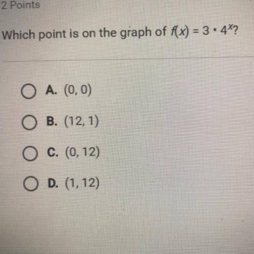 Which point is on the graph of f(x) = 3•4^x