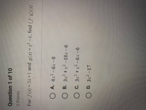 For f(x)=3x+1 and g(x)=x^2-6, find (f•g)(x).