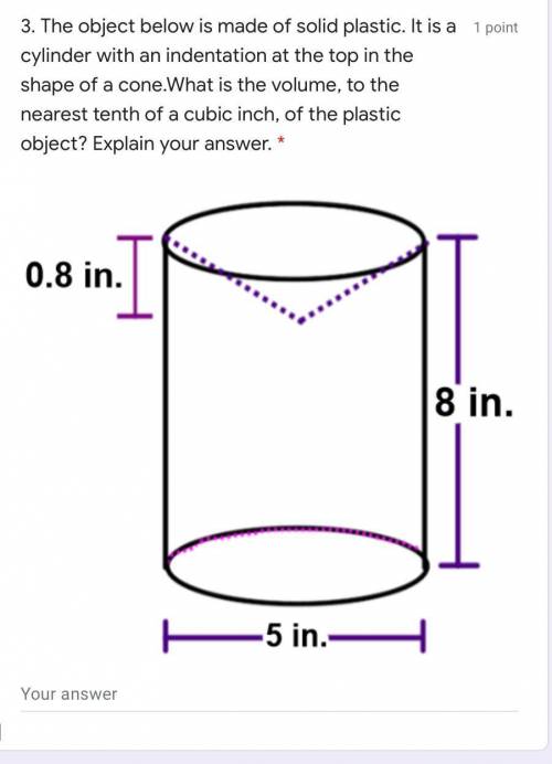 Helppp pleaseeeee The object below is made of solid plastic. It is a cylinder with an indentation a