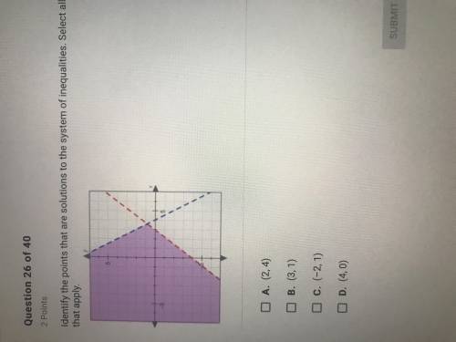 I’ll mark you brainliest Identify the points that are solutions to the system of inequalities.