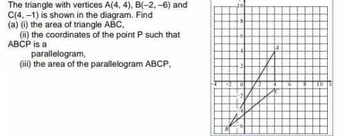 The triangle with vertices A(4, 4), B(–2, –6) and

C(4, –1) is shown in the diagram. Find(a) (i) t