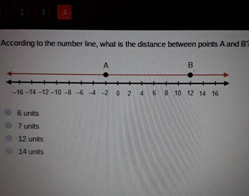 According to the number line, what is the distance between points A and B?

6 units7 units12 units
