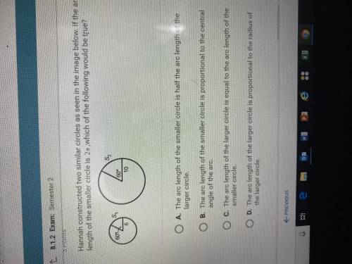 Hannah constructed two similar circles as seen in the image below of the arc length of the smaller
