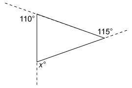 Determine the value of x in the triangle shown. answer : 135° 115° 360° 110°