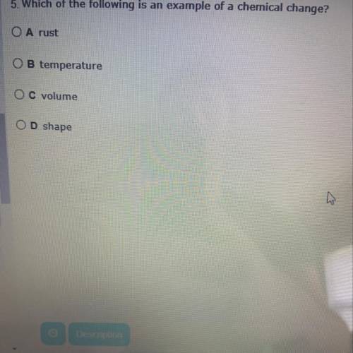 Which of the following is an example of a chemical change