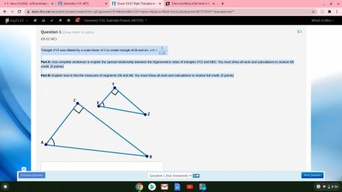 Triangle XYZ was dilated by a scale factor of 2 to create triangle ACB and sin ∠X = 5 over 5 and 59