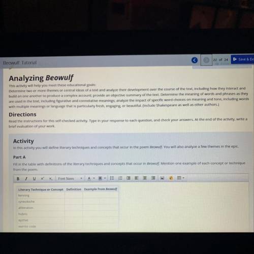 Fill in the table with definitions of the literary techniques and concepts that occur in Beowulf. M