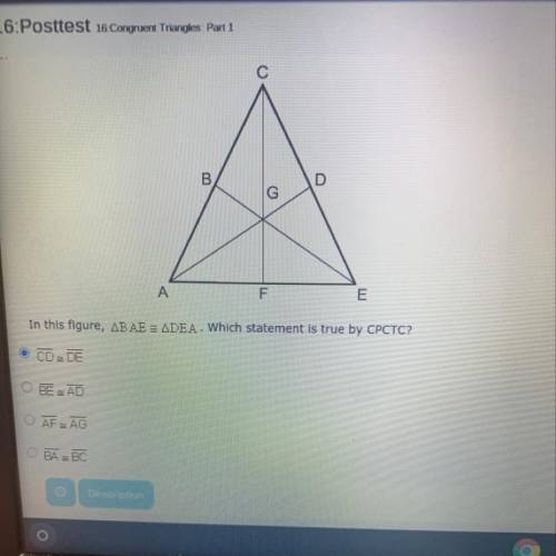 In this figure, BAE = DEA. Which statement is true by CPCTC