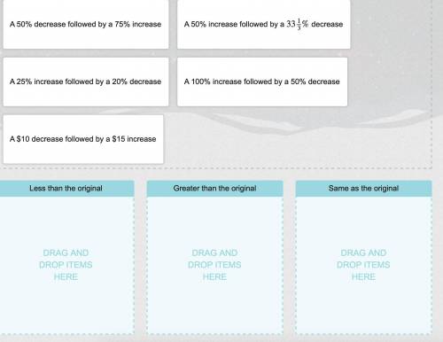 Drag each scenario to show whether the final result will be greater than the original value, less t