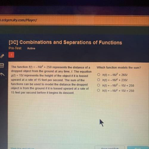 Which function models the sum?

h(t) =-167 +2656
h(t) =-164 + 235t
h(t) =-16- 15t + 250
h(t) = -16