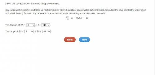 (f) = -0.35t + 50 Isaac was washing dishes and filled up his kitchen sink with 50 quarts of soapy w