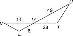 Determine if the two triangles shown are similar. If so, write the similarity statement. answers: A