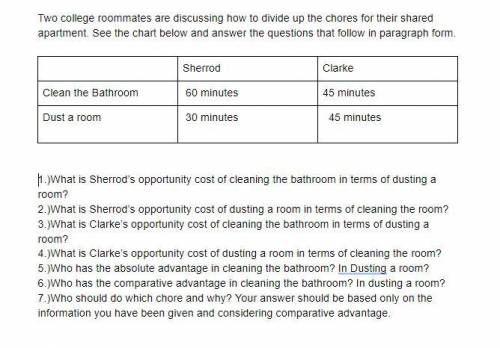 PLEASE HELP!!!Two college roommates are discussing how to divide up the chores for their shared apa