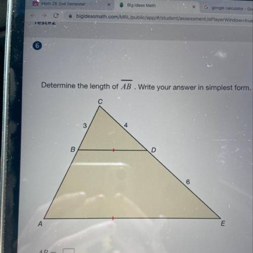 Determine the length of AB .Write your answer in simplest form.