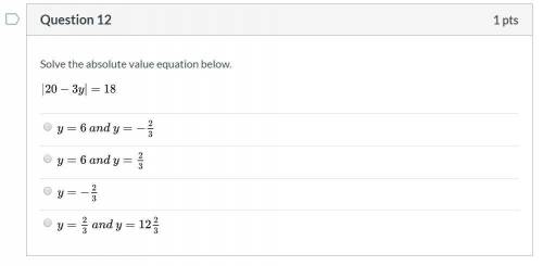 Solve the absolute value equation below. 20-3y=`18