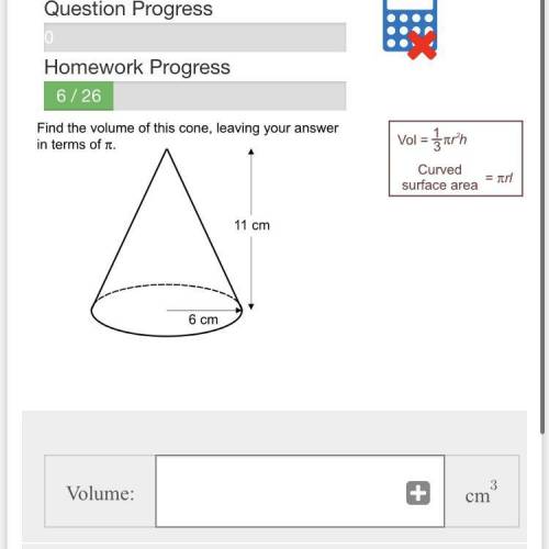 Find the volume of a cone in terms of pie. please please help i’ll give your brainleist