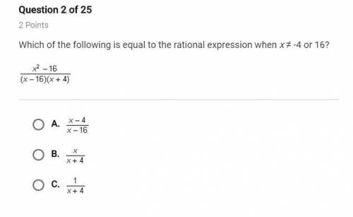 Which of the following is equal to the rational expression when x ≠ -4 or 16