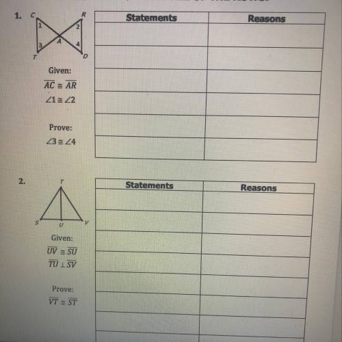 Complete each proof. Remember to mark the diagram as you go. You may not need all the rows.