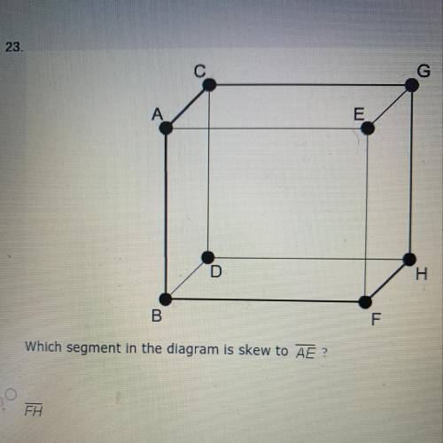 Which segment in the diagram is skew to AE
A) FH
B) BF 
C) CG 
D) AC