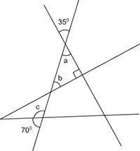 Written Response

What are the measures of Angles a, b, and c? Show your work and
