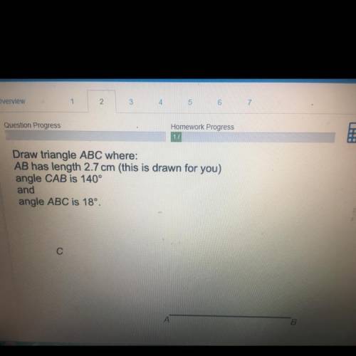 ...

Draw triangle ABC where:
AB has length 2.7 cm (this is drawn for you)
angle CAB is 140°
and
a