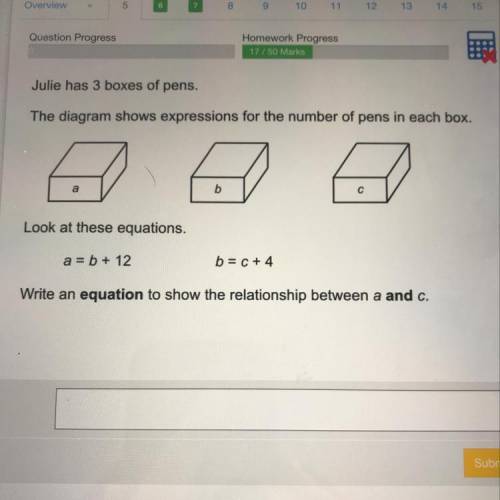 Julie has three boxes of pens. The diagram shows expressions for the number of pens in each box. L