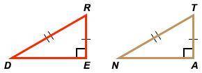 If ΔRED ≅ ΔTAN, then which of the following statements is not true? RE ≅ TA ∠E ≅ ∠A RD≅ TA ∠D ≅ ∠N