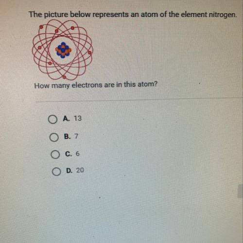 The picture below represents an atom of the element nitrogen.

How many electrons are in this atom