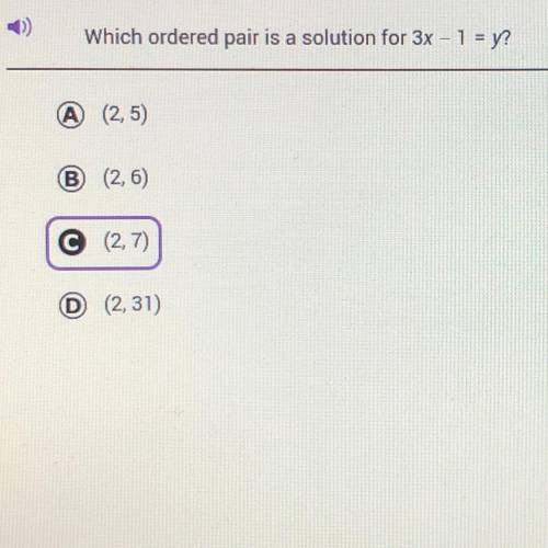Which ordered pair is a solution for 3x - 1 = y?