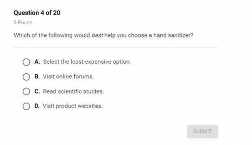Which of the following would best help you choose a hand santizer