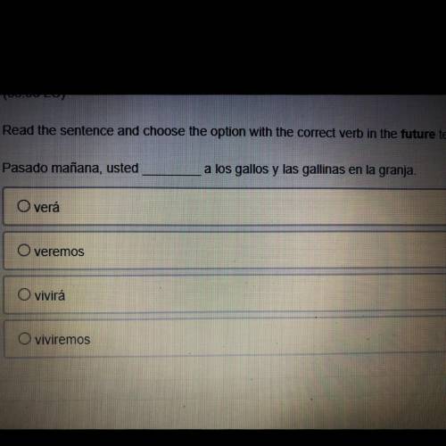 Read the sentence and choose the option with the correct verb in the future tense.