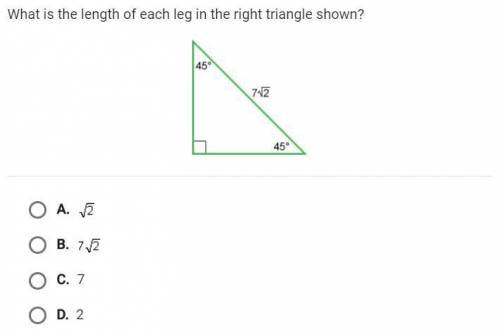 What is the length of each leg in the right triangle shown?