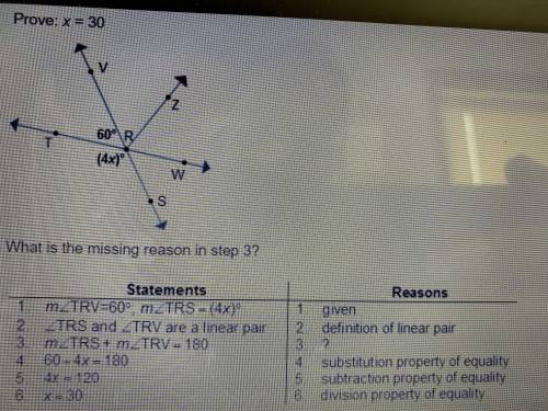 What is the missing reason in step 3? Substitution on property of equality Angle addition postulate