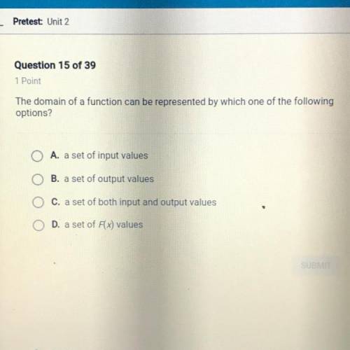 The domain of a function can be represented by which one of the following

options?
O A. a set of