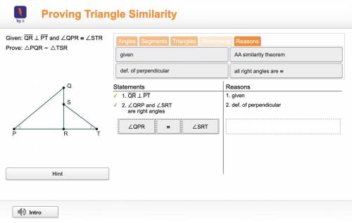 Geometry help? prove triangle PQR~ triangle TSR