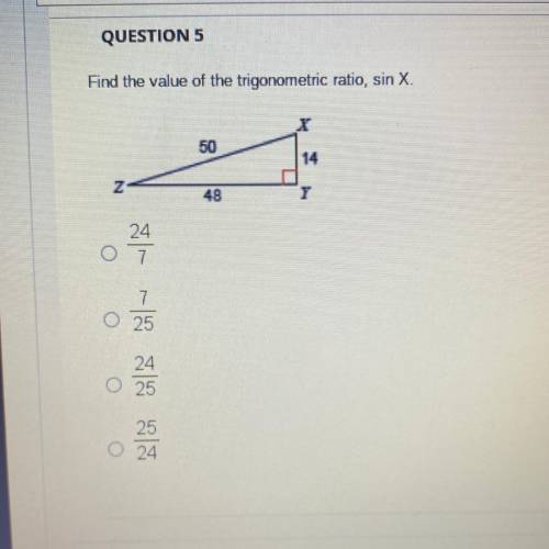 Find the value of the trigonometric ratio, sin X.