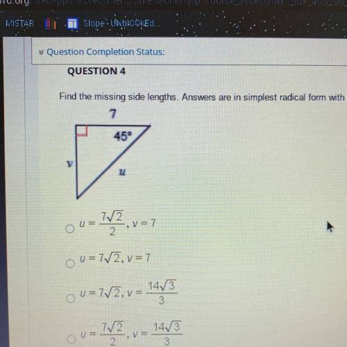 Find the missing side lengths. Answers are in simplest radical form with the denominator rationaliz