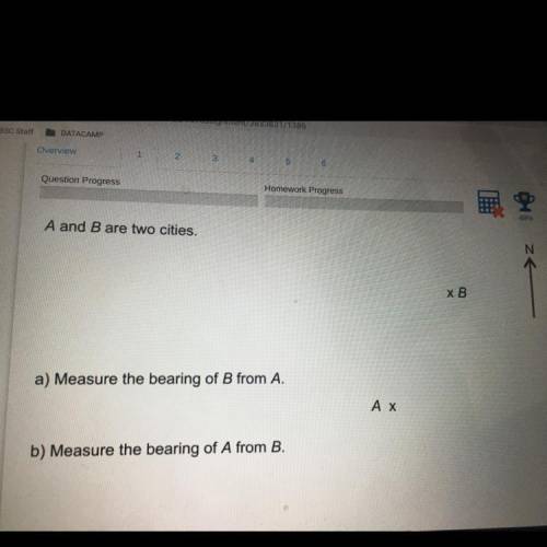 A and B are two cities,

a) Measure the bearing of B from A.
b) Measure the bearing of A from B.