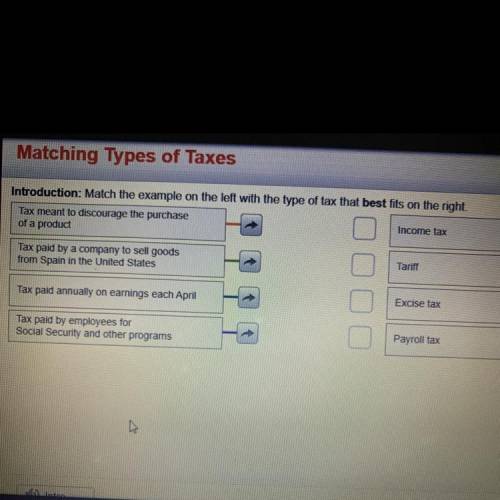 HURRYYY

Introduction: Match the example on the left with the type of tax tha
