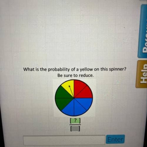 What is the probability of a yellow on this spinner?
Be sure to reduce.
[?]