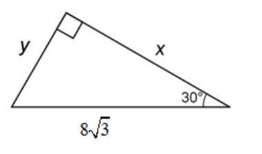 What are the values of the variables in the triangle below? If your answer is not an integer, leav