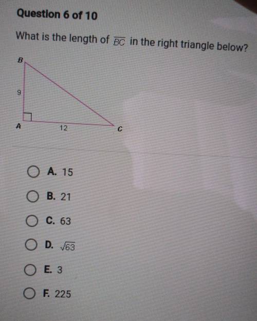 What is the length of bc in the right triangle below?