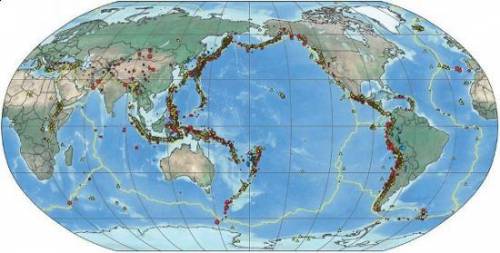 Analyze the map below and answer the question that follows.

Earthquakes worldwide from 1990-2007