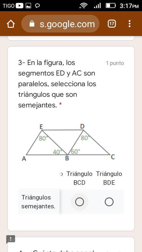 En la figura los segmentos ED y AC son paralelos selecciona los triangulos q son 1)Triangulo ABE 2)