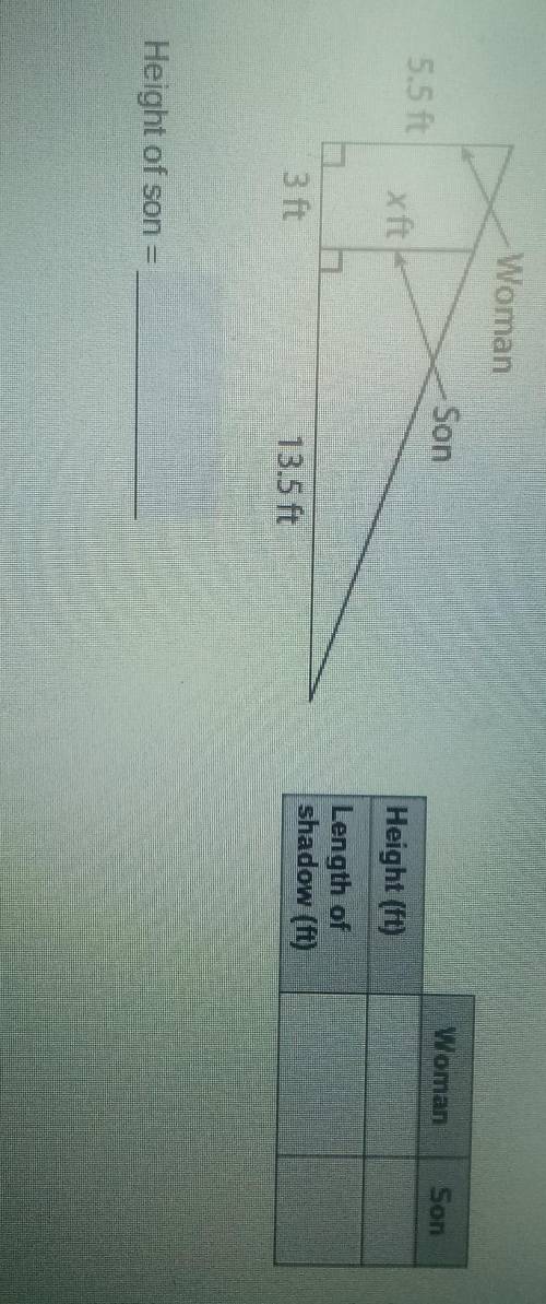 A 5.5-foot woman casts a shadow that is 3 feet longer than her son's shadow. The son casts a shadow